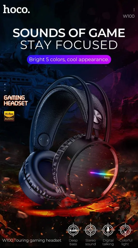 هدست Hoco مدل W100 دارای RGB نیز هست.