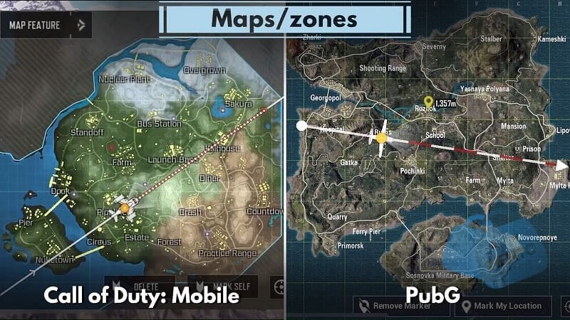 تفاوت نقشه ها در هر یک از بازی های بتل رویال